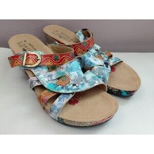 L’Artiste Spring Step Baocire Leather Multicolor Slide Sandals Sz EU40 US 9